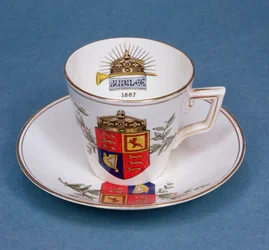 Plymouth porcelain cup and saucer commemorating the Jubilee of Queen Victoria